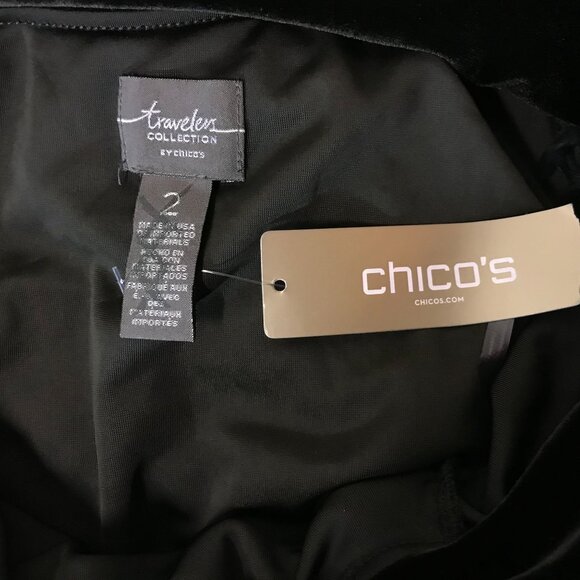 TRAVELERS BY CHICO'S - WOMEN'S 2 - BLACK VELVET VELOUR OFF SHOULDER DRESS - Picture 6 of 7